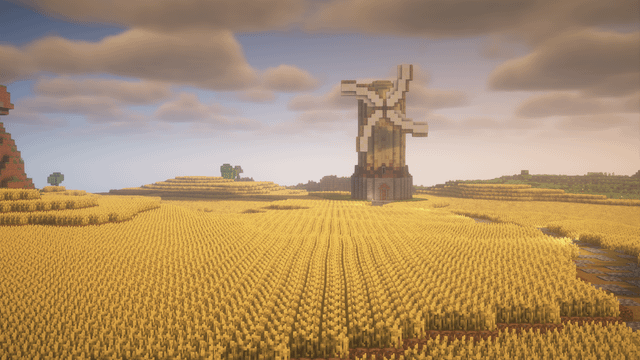 I built a windmill in a wheat field as an nice aesthetic to cover my automatic farms (which are underground, access through the windmill) and thought it looked cool so wanted to share it.