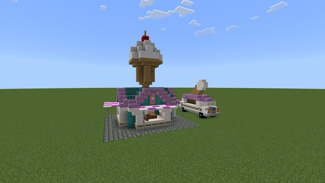 My finished ice cream parlor and truck side by side