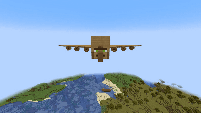 Villager Airplane that shoots emerald lasers