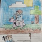 i drew me and my friend playing minecraft