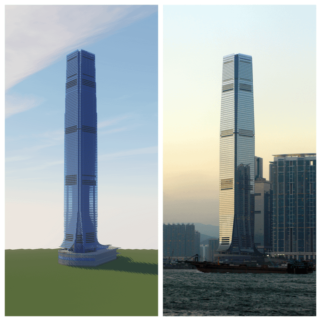 International Commerce Centre in Minecraft compared to real life