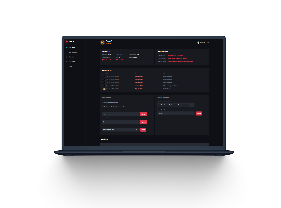 Laptop frame with the Dyno dashboard rendered on it