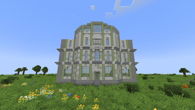 Modded Minecraft Castle(?) Facade- Still trying to figure out the roof.