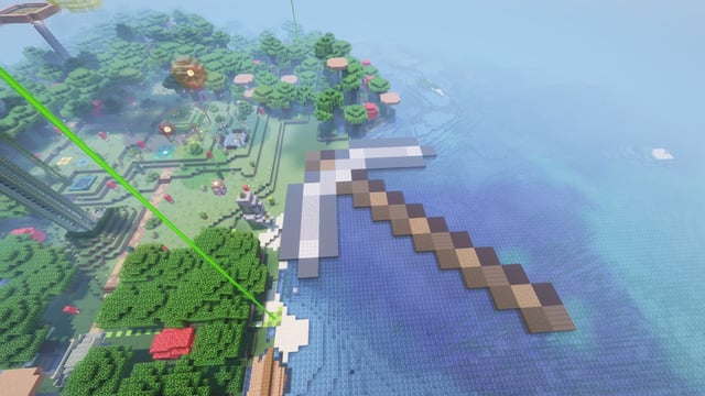 I made a port pickaxe for my spawn area! (I'll add the boats, lighthouse and lights in another moment)