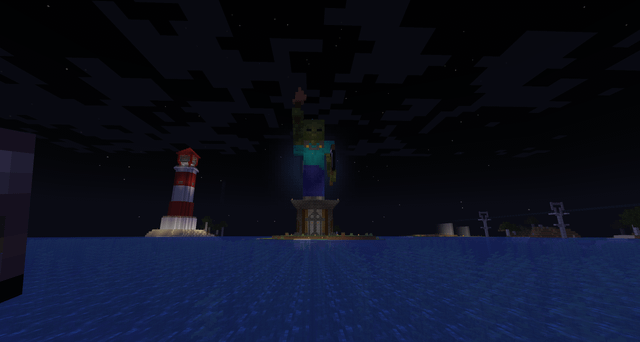 I built a Statue of Liberty parody of a zombie on our survival server