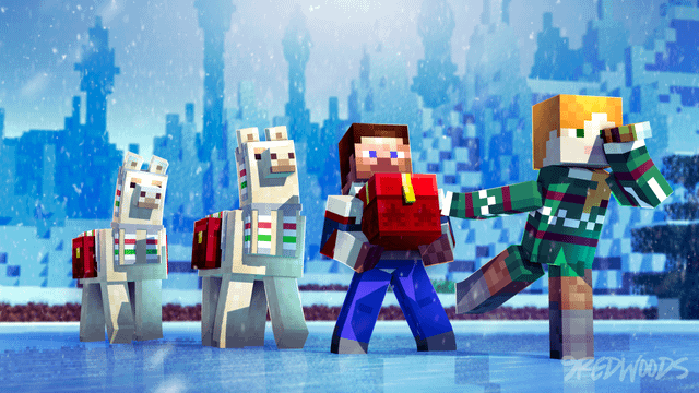 I Created a Render of Steve and Alex Delivering Presents!