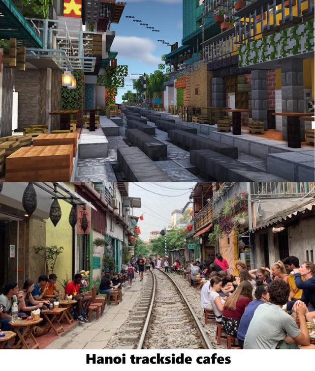 We recreate Hanoi's famous trackside cafes in Minecraft