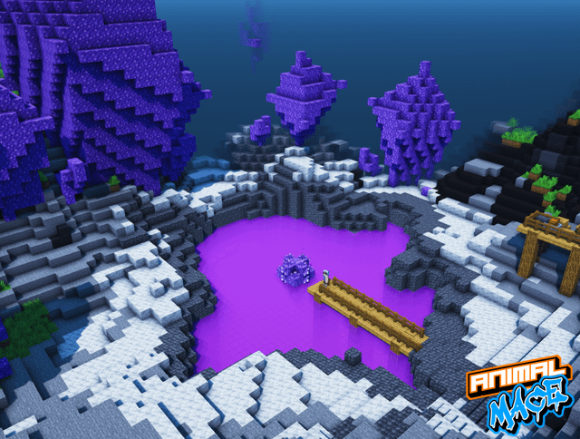 I made an amethyst lake in my Minecraft world! What do you think? :D