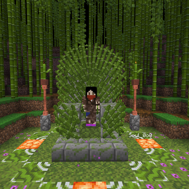 I made a Game of Thrones inspired Bamboo Throne with the Armor Statues Datapack! c: