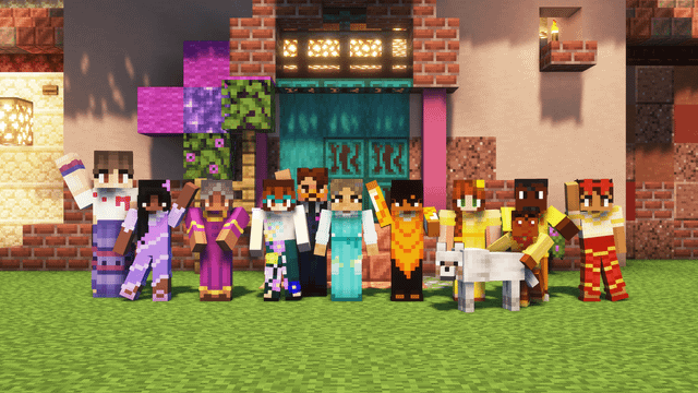 I made the Madrigal family photo in Minecraft