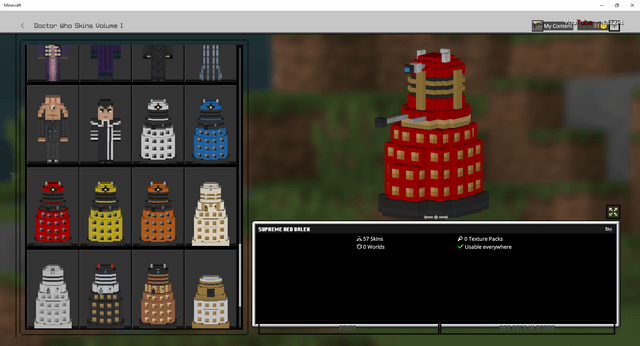 I ported the Doctor Who Volume I skin pack to minecraft bedrock