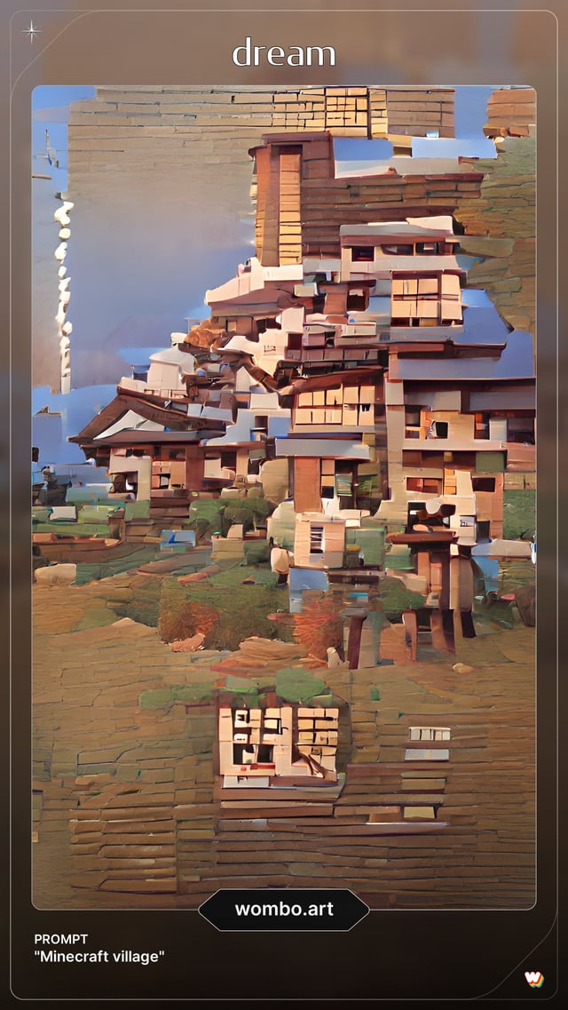 An AI generated picture of a Minecraft Village