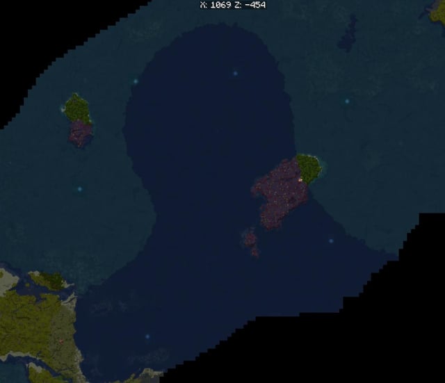 Behold: the bermuda... hexagon? 6 ocean monuments spawned in a circle near these mushroom islands.