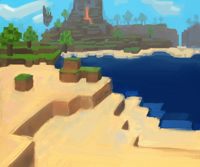 I don't play Minecraft anymore. But I had to paint the beautiful landscapes.