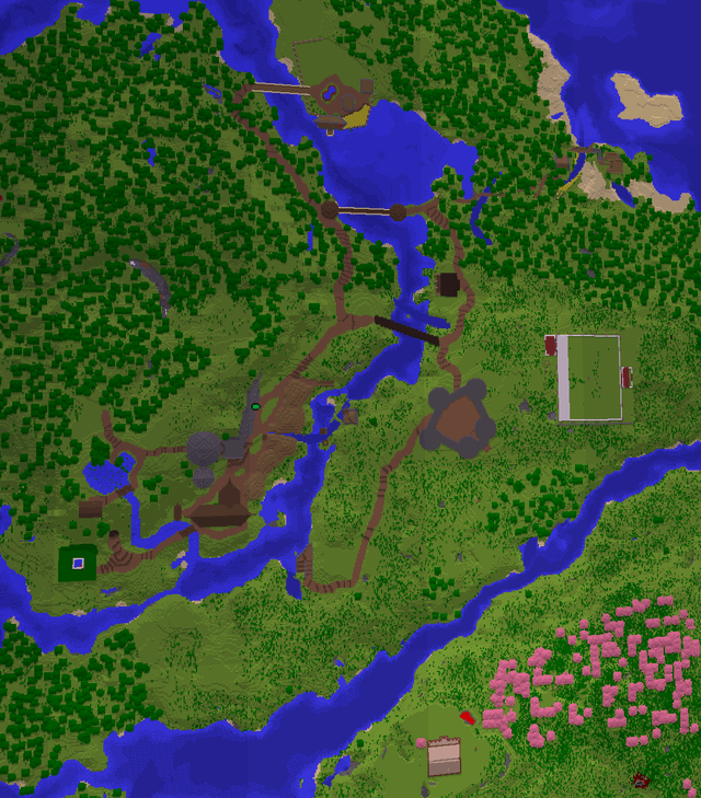 Map of my realm... Homie is building a giant ass modern base next to medieval builds lmao. Check my profile for pictures of each build! Also accepting applicants for my realm through here!