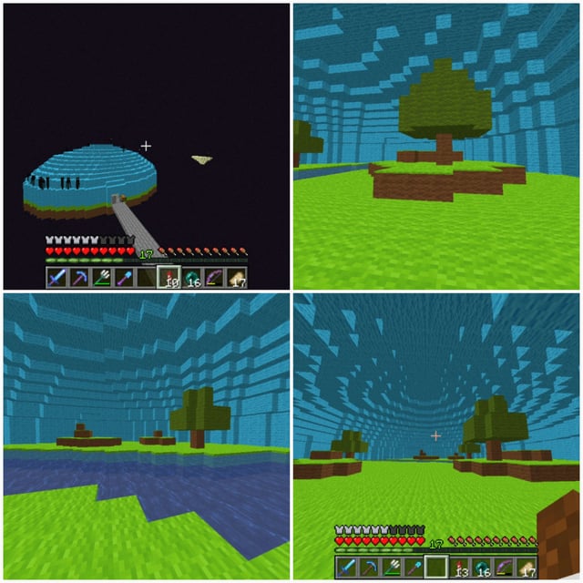 I created a wool overworld at the end in my survival.