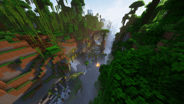 I found this really cool looking ravine inside a jungle biome right next to spawn, anybody have an idea what to build here? The only thing that's worse than my building skill is my ability to think of stuff to build