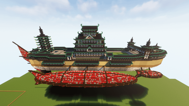 It is almost 100% done just finishing details like the stern, bow and gardens and I can finally build it for real on my survival world!! (Thanks Kaizen87 for the inspiration)