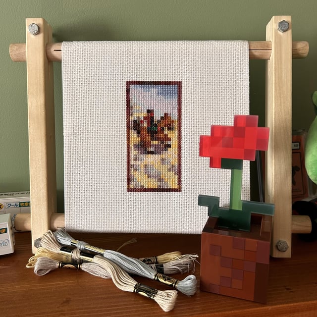 I made a tiny cross stitch of my new fav painting, Prairie Ride!