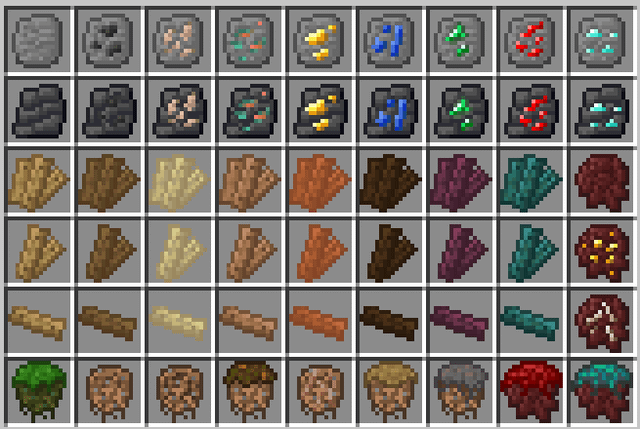 I'm making a texture pack that makes every block look like an item. I've done ores, dirt variants, netherrack variants, wood variants and a few stone types. Let me know how it's looking.