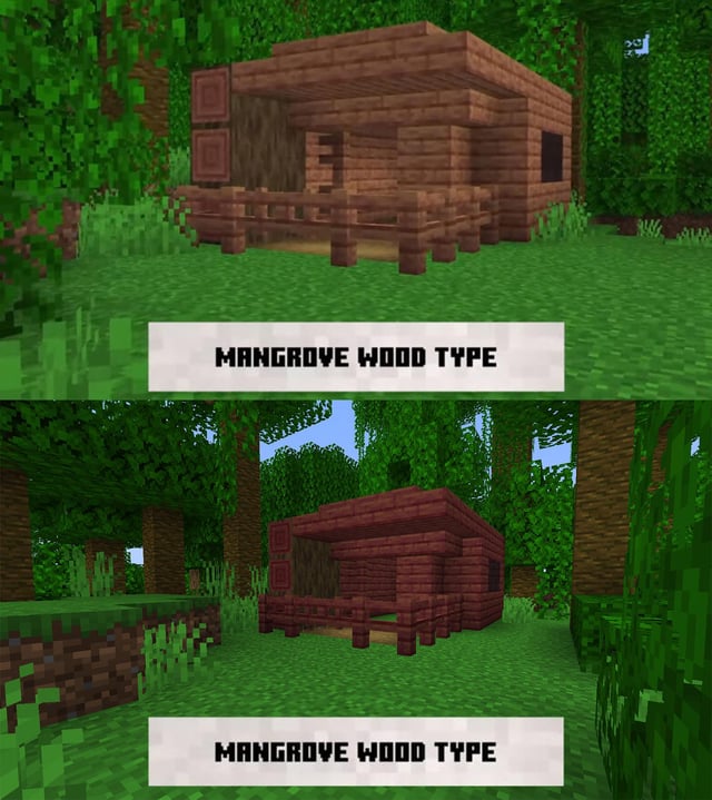 I recreated the mangrove hut shown in minecraft live