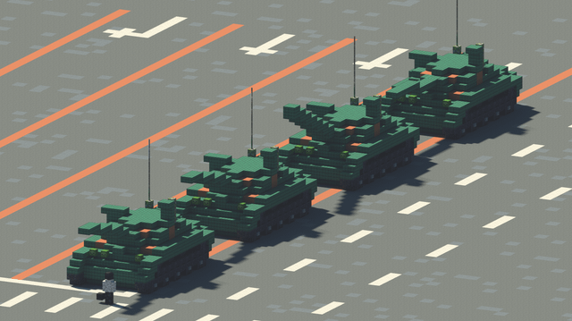 Tank Man: Tiananmen Square in Beijing on June 5, 1989- Build took Ab 2hrs and rendered in chunky.