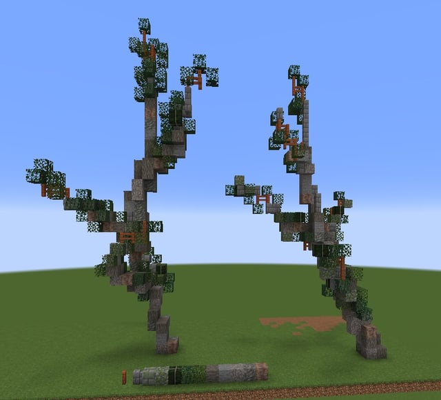 Im building some trees for my last build which is mechanical. Tried making some dead/machine trees for it. Can i get some feedback? Im new to custom trees