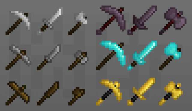 I drew my take on the Swords, Pickaxes, and Axes.