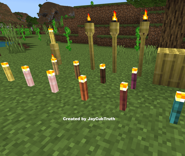 I made a free bedrock edition add-on which allows you to craft torches of every wood type, and also make tiki torches. :)