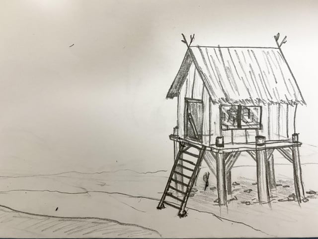 I drew an abandoned witch's hut. Commenters welcome!