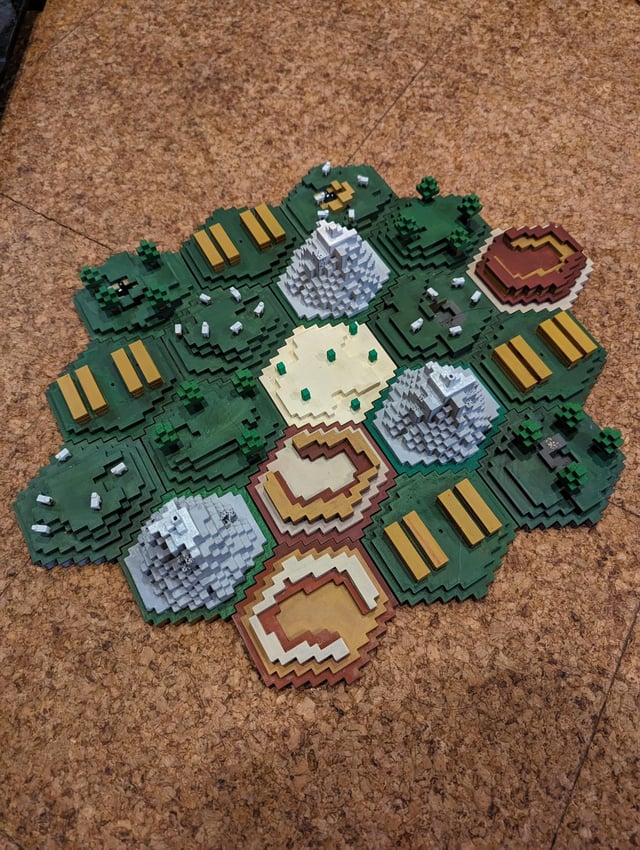 I just finished phase 1 of my custom Minecraft-themed Catan Set!