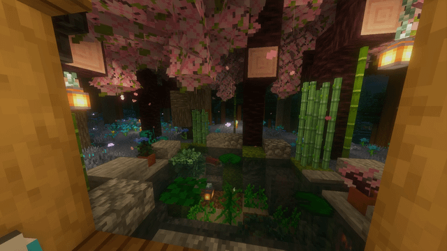 built a small pond under some cherry blossoms