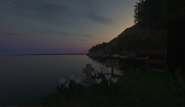 I lost someone very close to me lately, and we had always talked about starting an immersive railroading map, I made this small memorial on the coast near a port town, near the tracks.