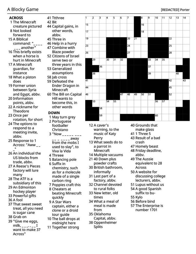 I Made a Minecraft Crossword [Solution in Comments]