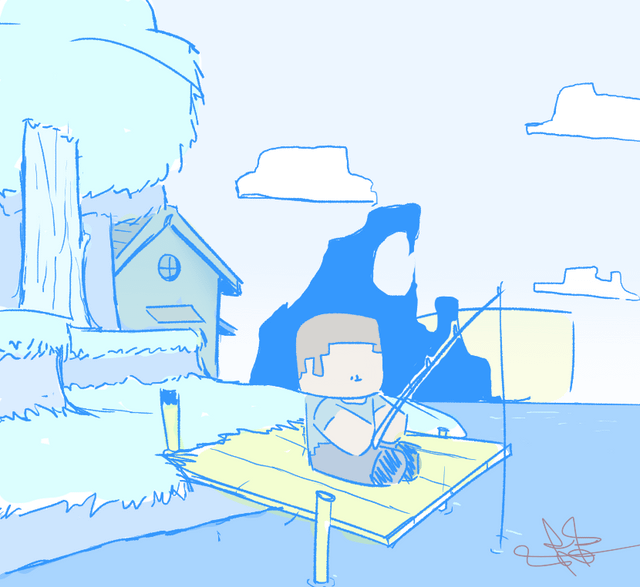 I made this silly doodle of Minecraft Steve fishing. hope you like it